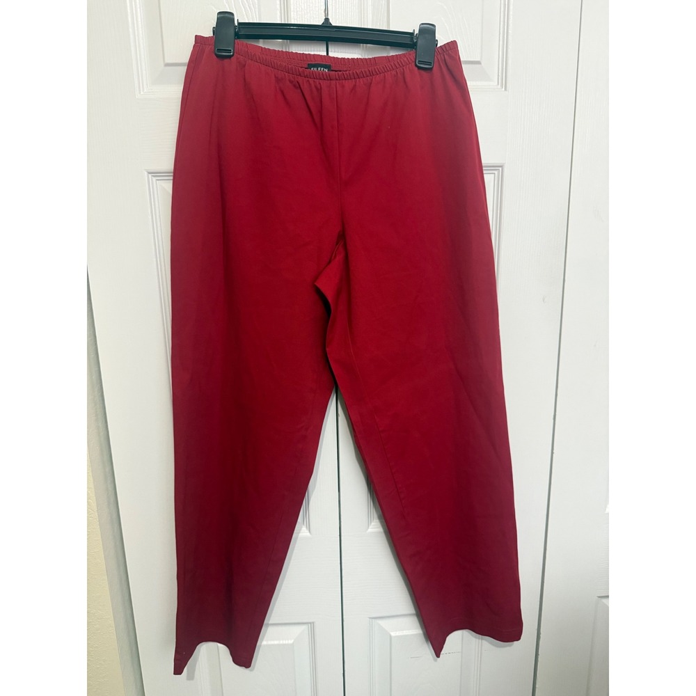 Eileen Fisher Red Cotton Lycra Tapered Leg Pants Elastic Waist P341 Womens M